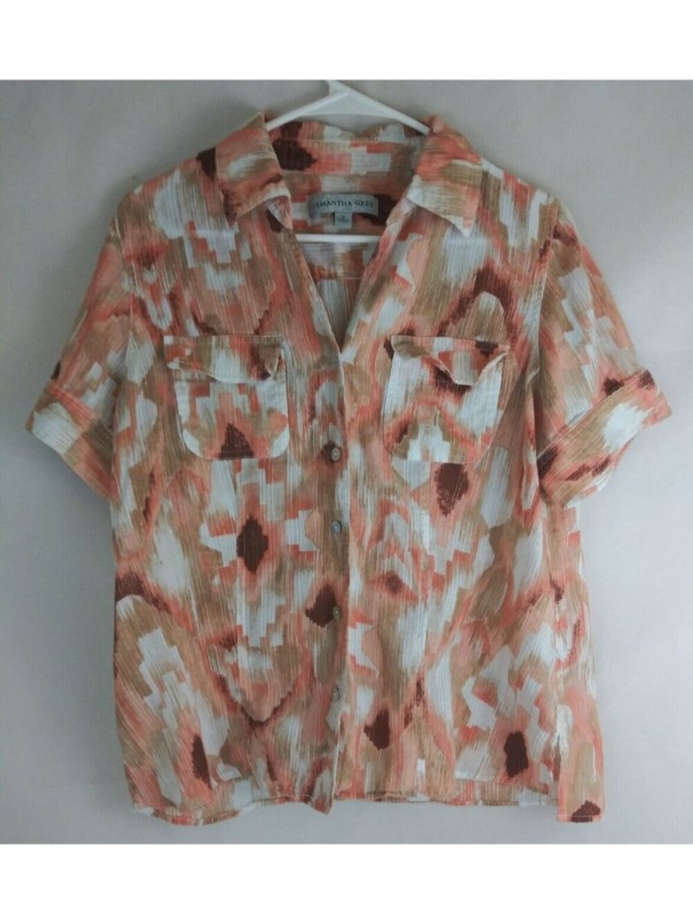 Samantha Grey Women's Abstract Metallic Button-Up Shirt Size 12